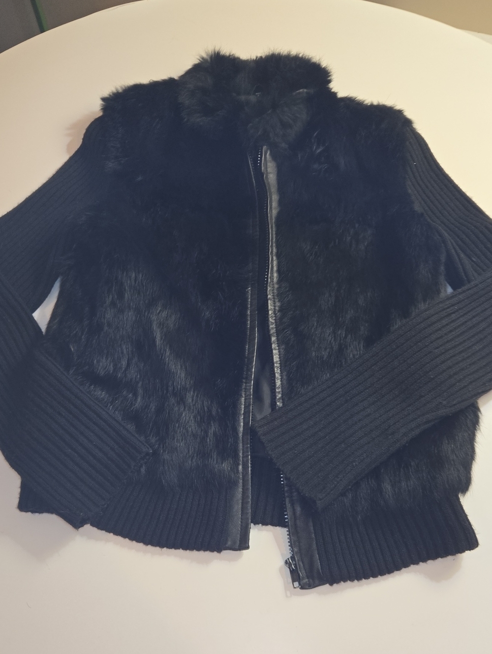 Vintage Y2K Black Rabbit Fur Zip-Front Women's Jacket